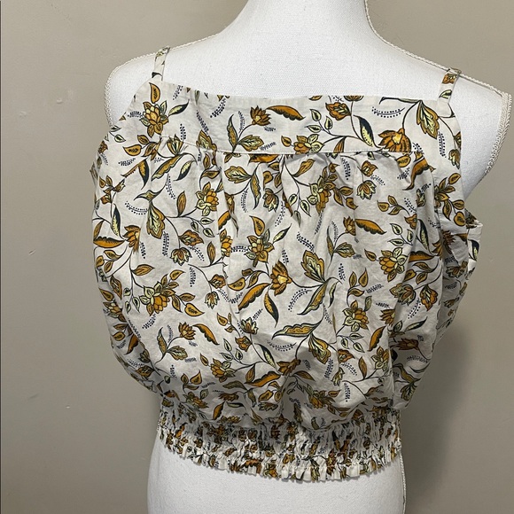 Loft Floral Tank Rushed banded Cotton botton Top Large - Picture 2 of 10